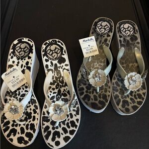 BCBG Black and White Animal Print Flip Flops Set
